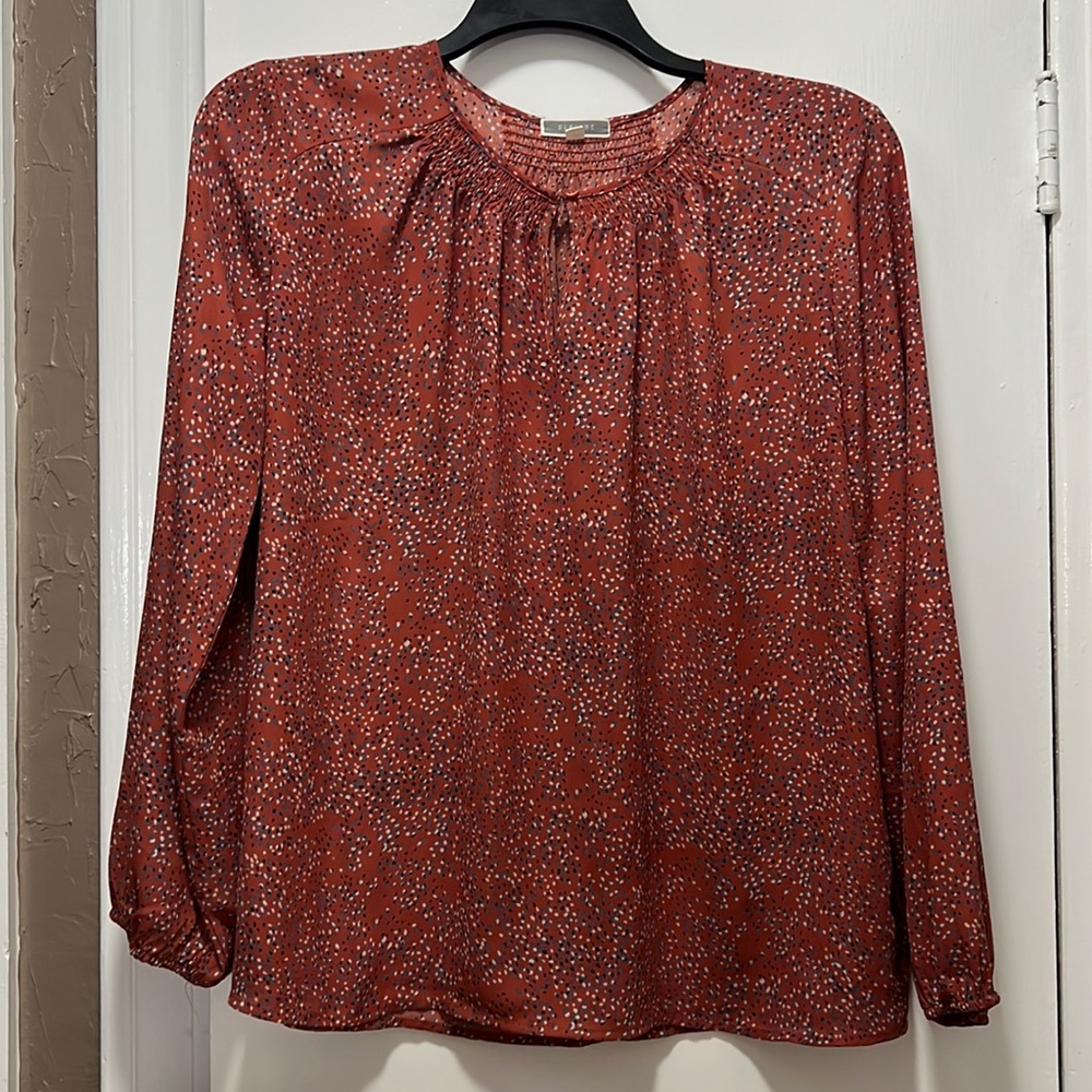 Pink patterned long sleeve key hole blouse